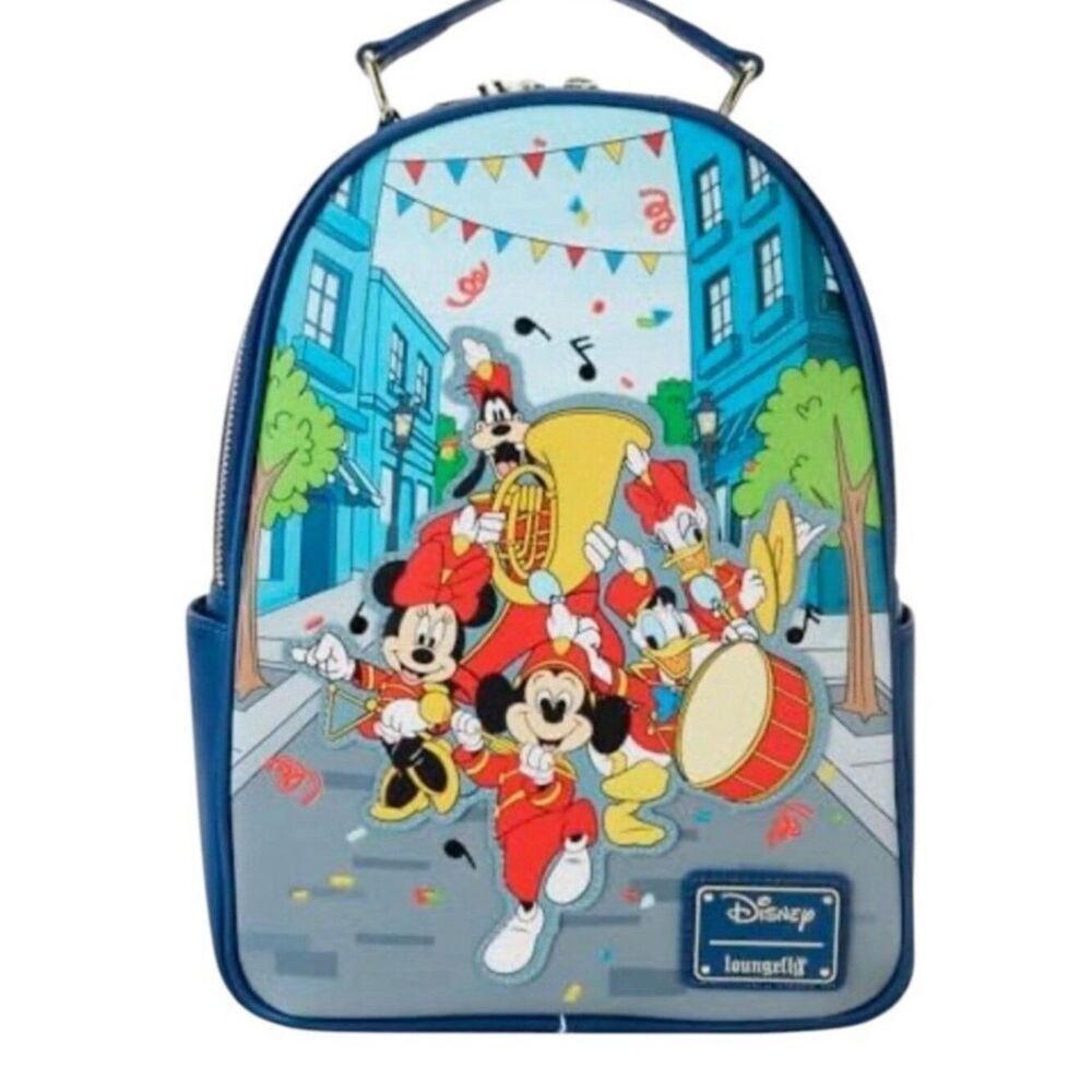Loungefly Disney Mickey Mouse Marching Band Backpack Music Bag Pluto Minnie NWT